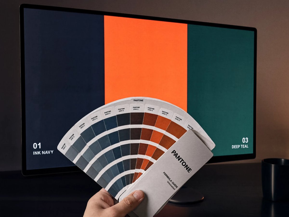 Pantone colour swatches matched against RGB screen colour for accurate CMYK print reproduction